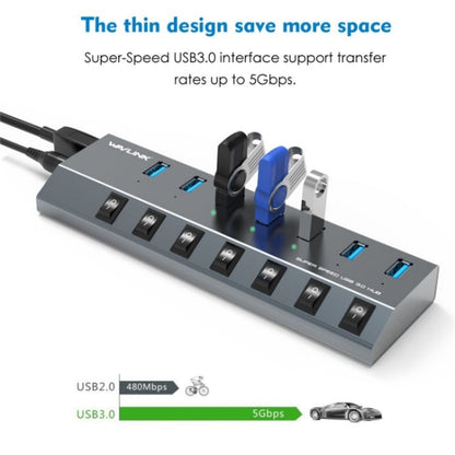 WAVLINK UH3076 5Gbps 7-port USB 3.0 Hub with Independent Switch and LED Indicator(AU Plug)