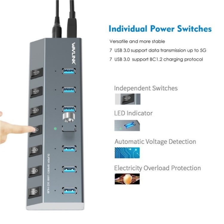 WAVLINK UH3076 5Gbps 7-port USB 3.0 Hub with Independent Switch and LED Indicator(AU Plug)