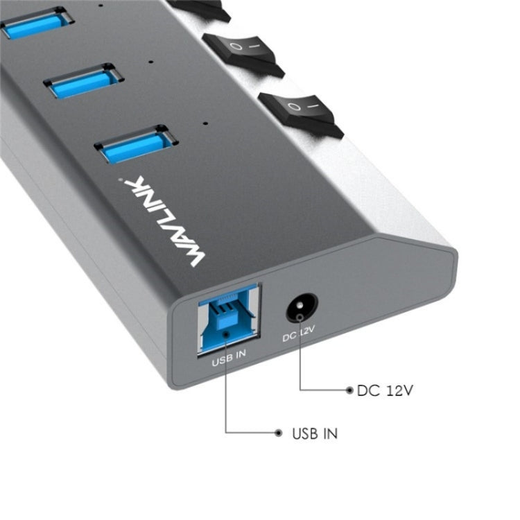 WAVLINK UH3076 5Gbps 7-port USB 3.0 Hub with Independent Switch and LED Indicator(UK Plug)