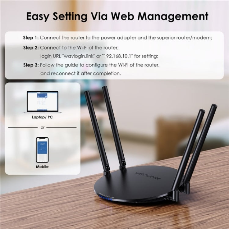 WAVLINK WN530HG3 AC1200 Dual Band AP Router 1000Mbps WAN / LAN Ethernet Port, Plug:EU Plug