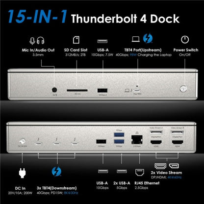 WAVLINK UTD41 PRO RJ45 / Audio / SD Card Reader 15-in-1 Thunderbolt 4 Docking Station, Plug:AU Plug