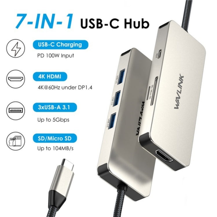 WAVLINK UHP3416 7-in-1 PD100W Charging SD / TF Card Reader 4K HD Type-C Docking Station(Black)