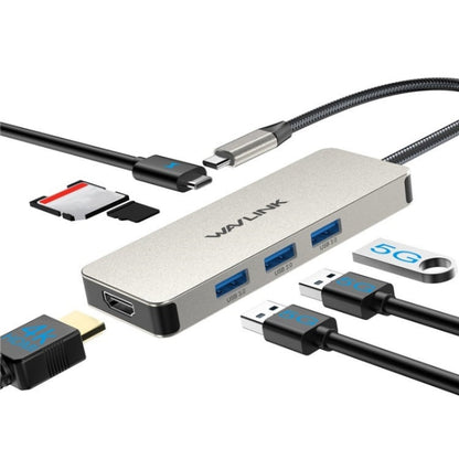 WAVLINK UHP3416 7-in-1 PD100W Charging SD / TF Card Reader 4K HD Type-C Docking Station(Blue)