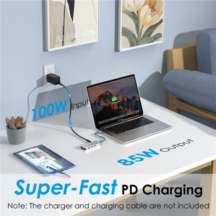 Station d'accueil Type-C WAVLINK UHP3416 7-en-1 PD100W avec lecteur de carte SD/TF et résolution 4K HD (Gris)
