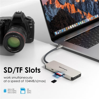 Station d'accueil Type-C WAVLINK UHP3416 7-en-1 PD100W avec lecteur de carte SD/TF et résolution 4K HD (Gris)