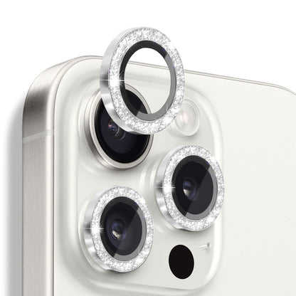 Pour iPhone 16 Pro / 16 Pro Max NORTHJO Protecteur d'objectif d'appareil photo à paillettes en verre trempé avec anneau métallique (argent)