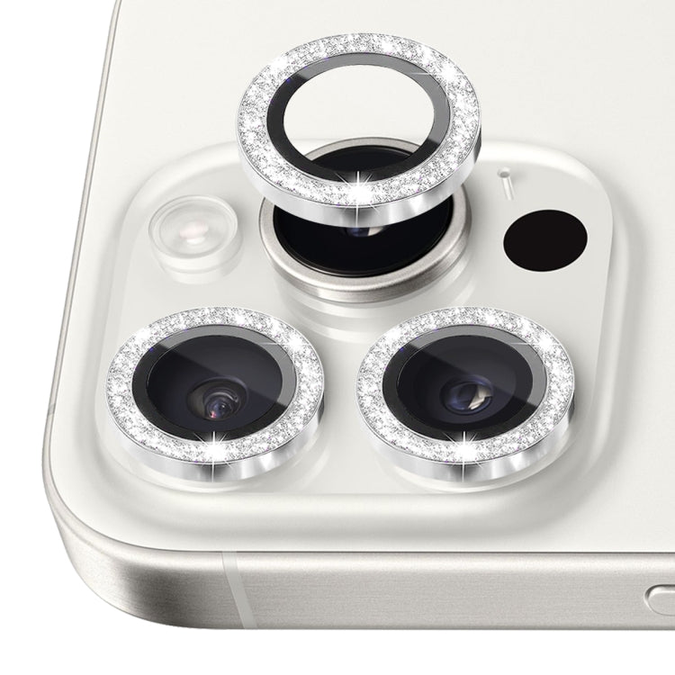 Pour iPhone 16 Pro / 16 Pro Max NORTHJO Protecteur d'objectif d'appareil photo à paillettes en verre trempé avec anneau métallique (argent)