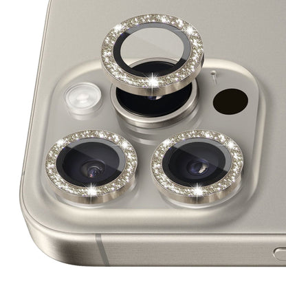 For iPhone 16 Pro / 16 Pro Max NORTHJO Glitter Camera Lens Protector Tempered Glass Metal Ring Film(Natural)