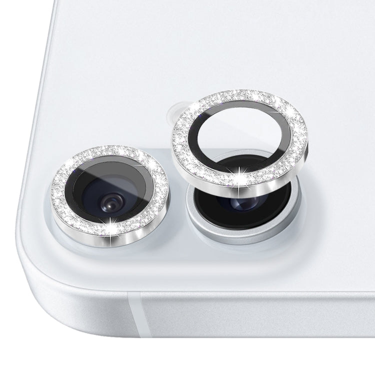 For iPhone 16 / 16 Plus NORTHJO Glitter Camera Lens Protector Tempered Glass Metal Ring Film(Silver)