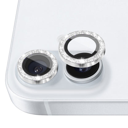 For iPhone 16 / 16 Plus NORTHJO Glitter Camera Lens Protector Tempered Glass Metal Ring Film(Silver)