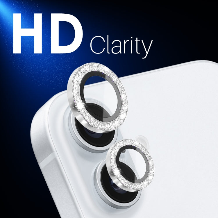 For iPhone 16 / 16 Plus NORTHJO Glitter Camera Lens Protector Tempered Glass Metal Ring Film(Silver)