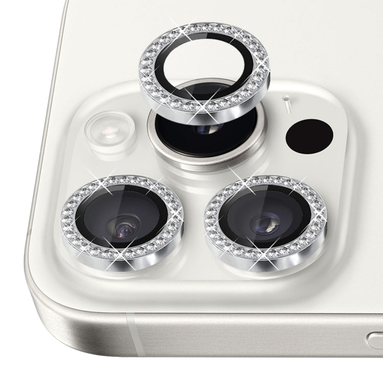 Pour iPhone 16 Pro / 16 Pro Max NORTHJO Protecteur d'objectif d'appareil photo en strass Film en verre trempé avec anneau en métal (argent)