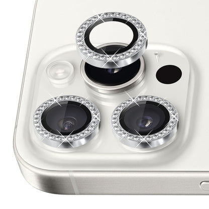 Pour iPhone 16 Pro / 16 Pro Max NORTHJO Protecteur d'objectif d'appareil photo en strass Film en verre trempé avec anneau en métal (argent)