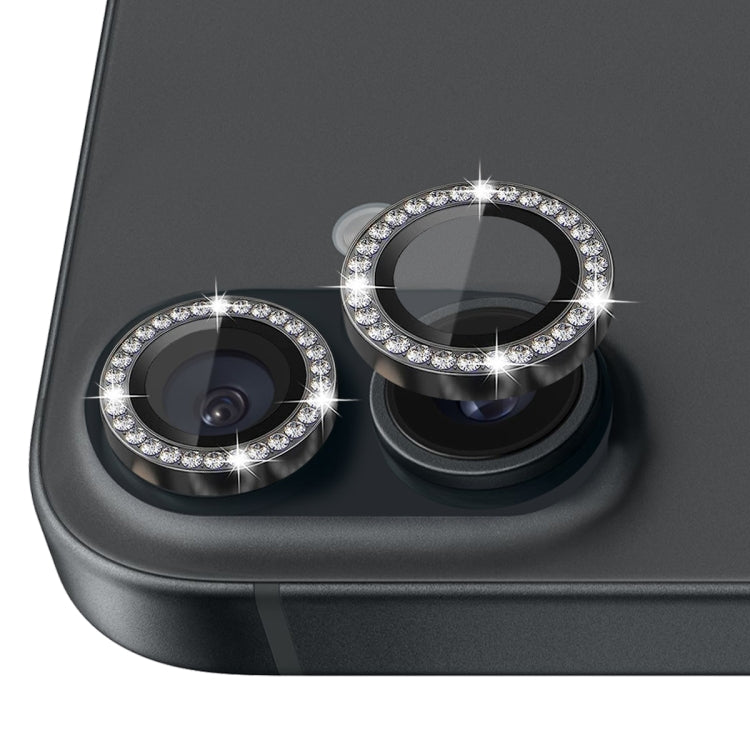 For iPhone 16 / 16 Plus NORTHJO Rhinestone Camera Lens Protector Tempered Glass Metal Ring Film(Graphite)