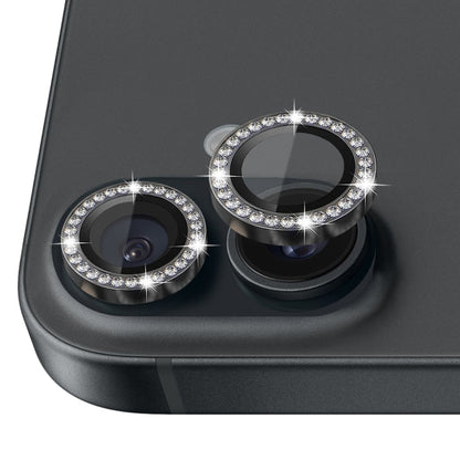 For iPhone 16 / 16 Plus NORTHJO Rhinestone Camera Lens Protector Tempered Glass Metal Ring Film(Graphite)