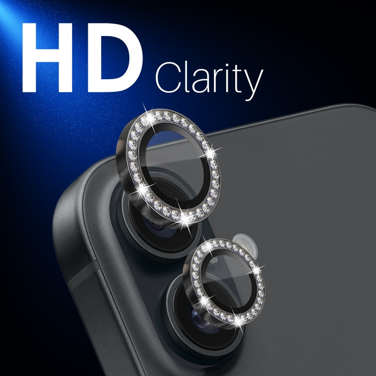 For iPhone 16 / 16 Plus NORTHJO Rhinestone Camera Lens Protector Tempered Glass Metal Ring Film(Graphite)
