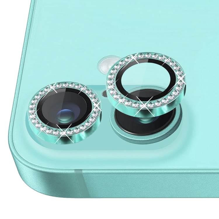 Pour iPhone 16 / 16 Plus NORTHJO Film de protection d'objectif d'appareil photo en strass Verre trempé Anneau métallique (Cyan)