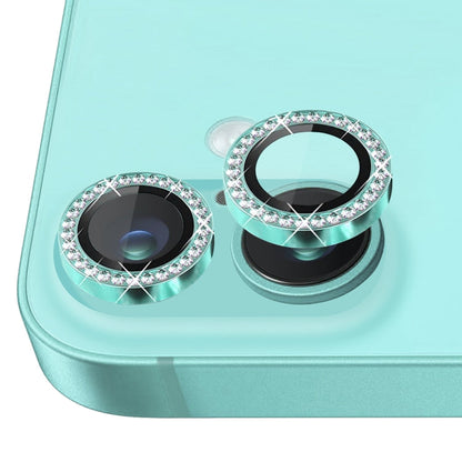Pour iPhone 16 / 16 Plus NORTHJO Film de protection d'objectif d'appareil photo en strass Verre trempé Anneau métallique (Cyan)