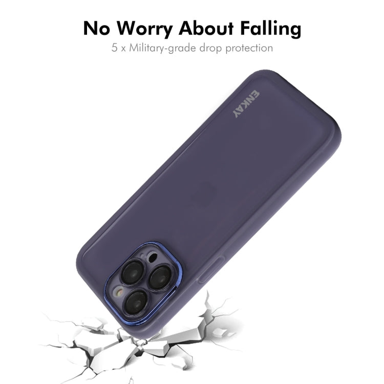 For iPhone 15 Pro ENKAY Hat-Prince Translucent Matte TPU Phone Case with Lens Film(Purple)