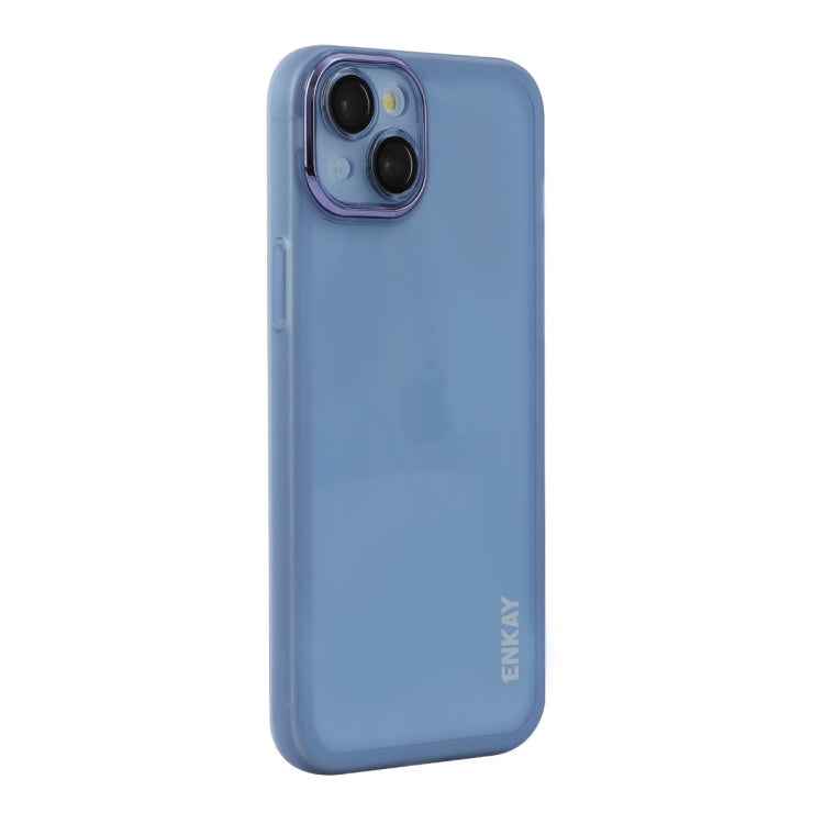 For iPhone 15 ENKAY Hat-Prince Translucent Matte TPU Phone Case with Lens Film(Blue)