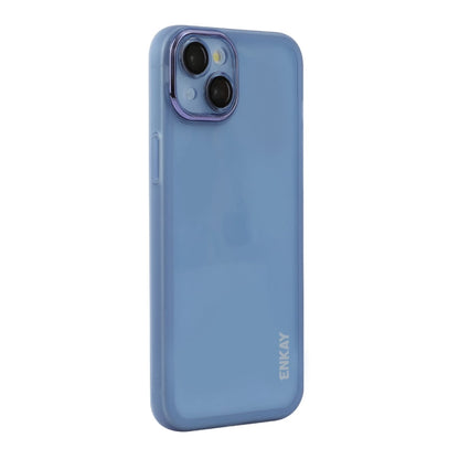 For iPhone 15 ENKAY Hat-Prince Translucent Matte TPU Phone Case with Lens Film(Blue)