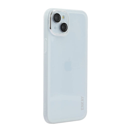 Pour iPhone 14 ENKAY Hat-Prince Étui de téléphone en TPU mat translucide avec film de protection d'objectif (blanc)