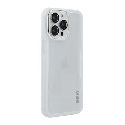Pour iPhone 14 Pro Max Coque de téléphone en TPU mat translucide ENKAY Hat-Prince avec film de protection d'objectif (blanc)