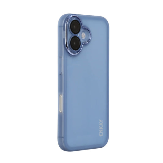 For iPhone 16 Plus ENKAY Hat-Prince Translucent Matte TPU Phone Case with Lens Film(Blue)