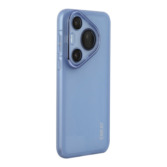 Pour Huawei Pura 70 ENKAY Hat-Prince Coque de téléphone en TPU mat translucide avec film de protection d'objectif (bleu)