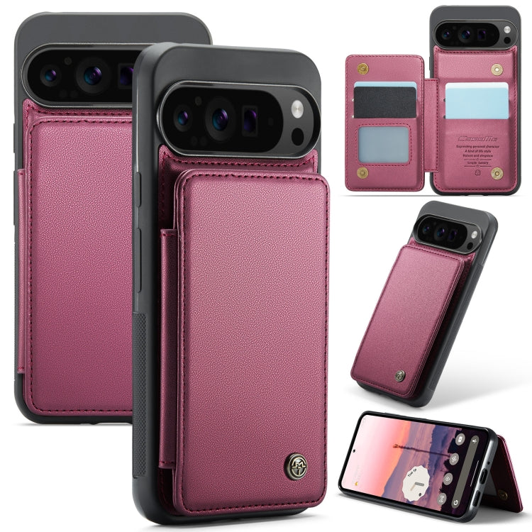 Pour Google Pixel 9 Pro XL Étui CaseMe C22 avec fentes pour cartes et support, étui de téléphone anti-vol RFID (Vin)