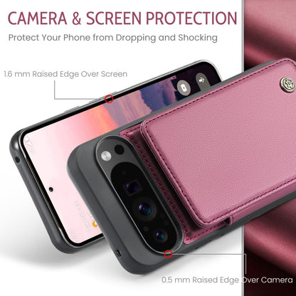 Pour Google Pixel 9 Pro XL Étui CaseMe C22 avec fentes pour cartes et support, étui de téléphone anti-vol RFID (Vin)