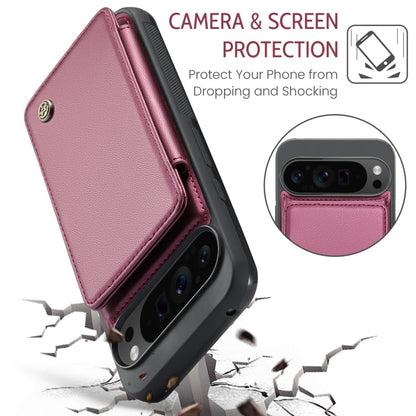 Pour Google Pixel 9 Pro XL Étui CaseMe C22 avec fentes pour cartes et support, étui de téléphone anti-vol RFID (Vin)
