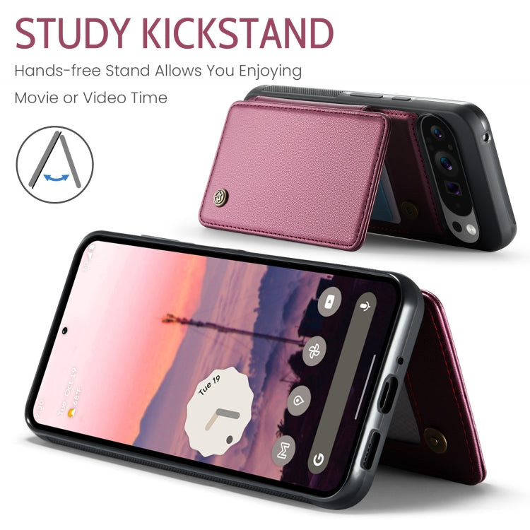 Pour Google Pixel 9 Pro XL Étui CaseMe C22 avec fentes pour cartes et support, étui de téléphone anti-vol RFID (Vin)