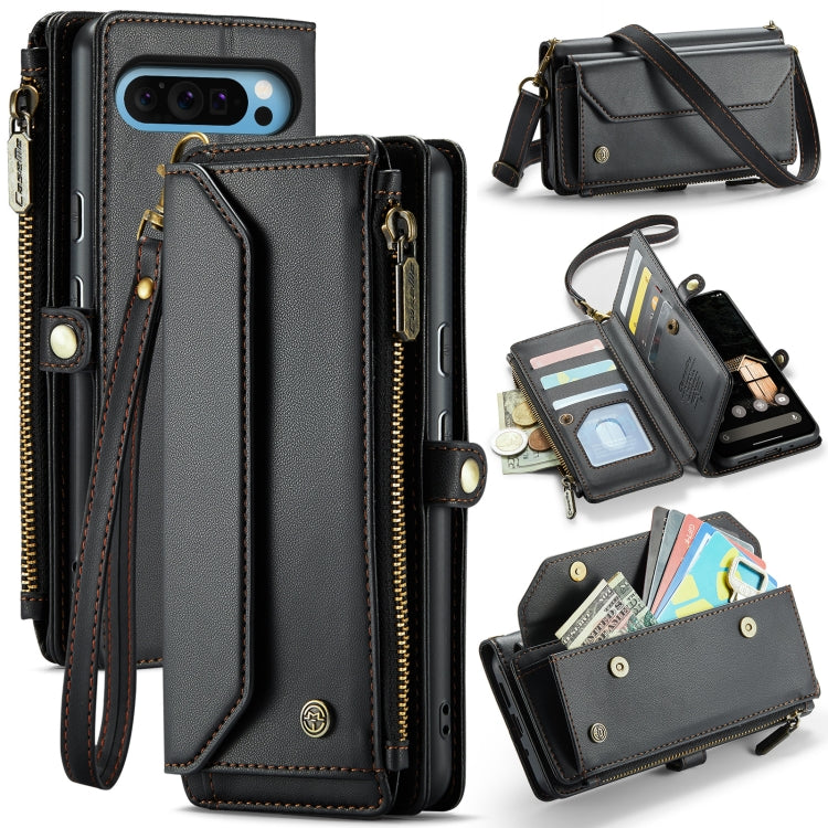 For Google Pixel 9 Pro XL / 10 Pro XL CaseMe C36 Card Slots Zipper Wallet RFID Anti-theft Leather Phone Case(Black)