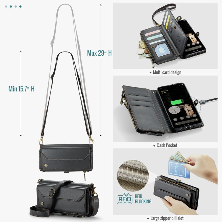 For Google Pixel 9 Pro XL / 10 Pro XL CaseMe C36 Card Slots Zipper Wallet RFID Anti-theft Leather Phone Case(Black)