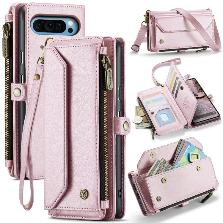 For Google Pixel 9 Pro XL / 10 Pro XL CaseMe C36 Card Slots Zipper Wallet RFID Anti-theft Leather Phone Case(Pink)