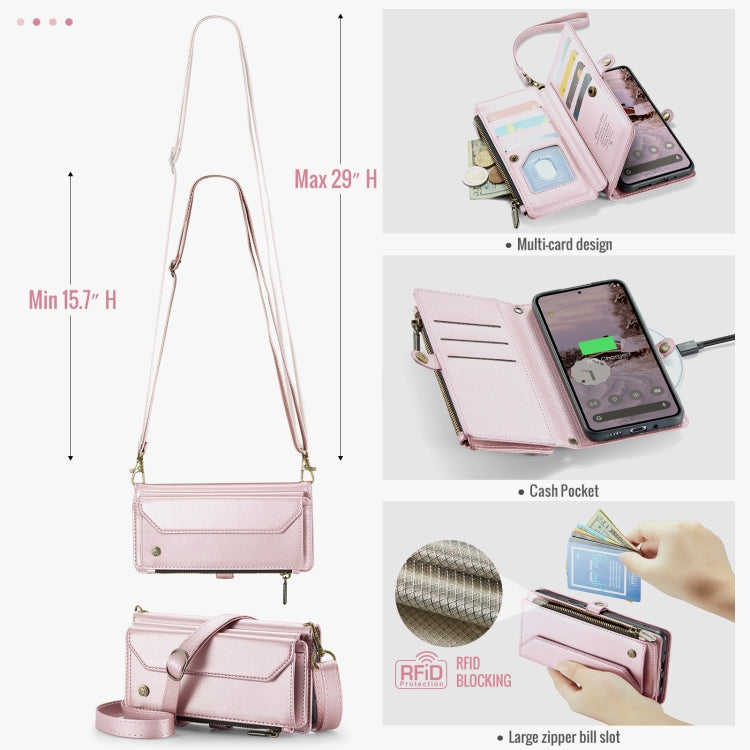 For Google Pixel 9 Pro XL / 10 Pro XL CaseMe C36 Card Slots Zipper Wallet RFID Anti-theft Leather Phone Case(Pink)