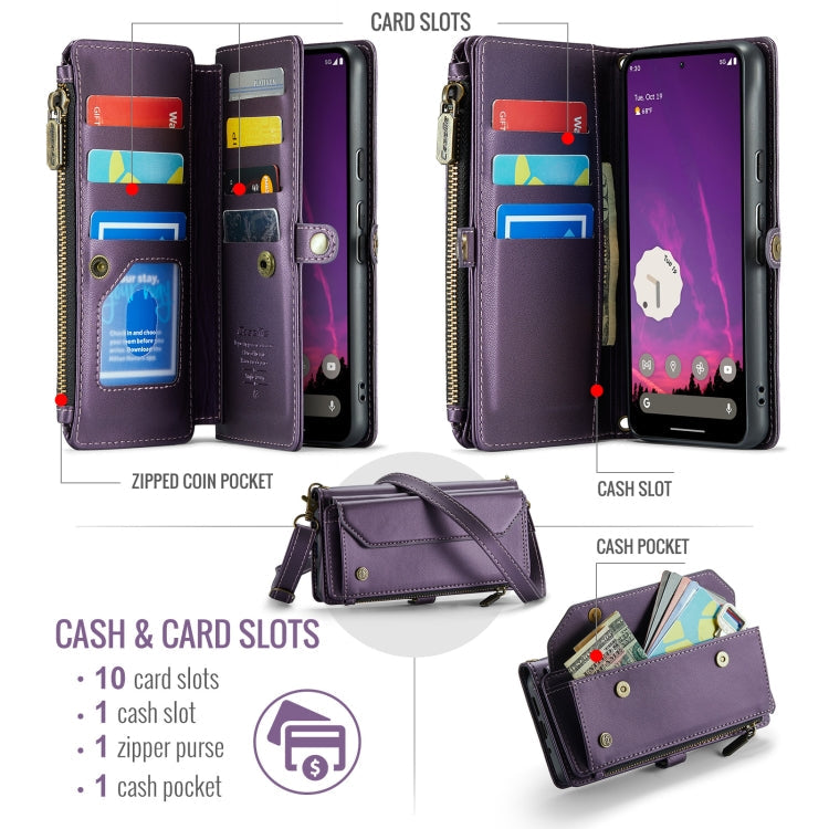 For Google Pixel 9 Pro XL / 10 Pro XL CaseMe C36 Card Slots Zipper Wallet RFID Anti-theft Leather Phone Case(Purple)