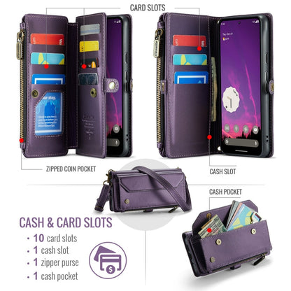 For Google Pixel 9 Pro XL / 10 Pro XL CaseMe C36 Card Slots Zipper Wallet RFID Anti-theft Leather Phone Case(Purple)