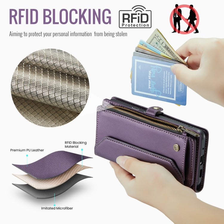 For Google Pixel 9 Pro XL / 10 Pro XL CaseMe C36 Card Slots Zipper Wallet RFID Anti-theft Leather Phone Case(Purple)