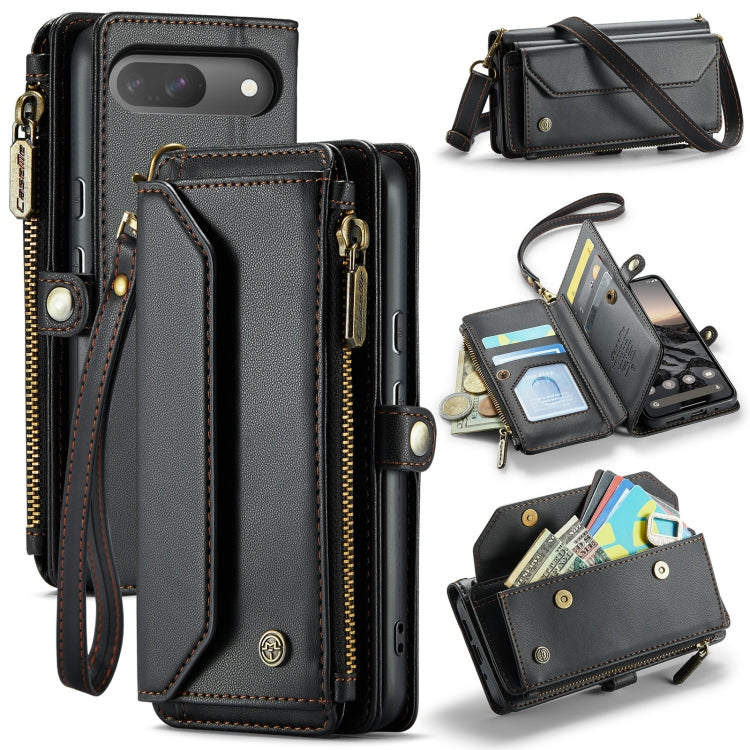 Pour Google Pixel 10 / 10 Pro / 9 Étui portefeuille à fermeture éclair avec fentes pour cartes CaseMe C36 en cuir antivol RFID (Noir)
