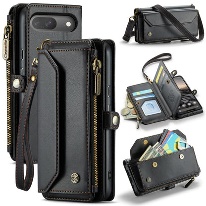 Pour Google Pixel 10 / 10 Pro / 9 Étui portefeuille à fermeture éclair avec fentes pour cartes CaseMe C36 en cuir antivol RFID (Noir)