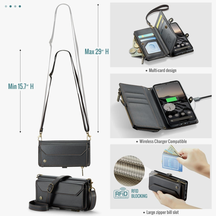 Pour Google Pixel 10 / 10 Pro / 9 Étui portefeuille à fermeture éclair avec fentes pour cartes CaseMe C36 en cuir antivol RFID (Noir)