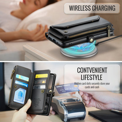 Pour Google Pixel 10 / 10 Pro / 9 Étui portefeuille à fermeture éclair avec fentes pour cartes CaseMe C36 en cuir antivol RFID (Noir)