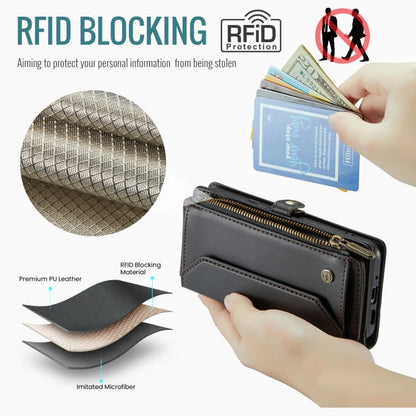 Pour Google Pixel 10 / 10 Pro / 9 Étui portefeuille à fermeture éclair avec fentes pour cartes CaseMe C36 en cuir antivol RFID (Noir)