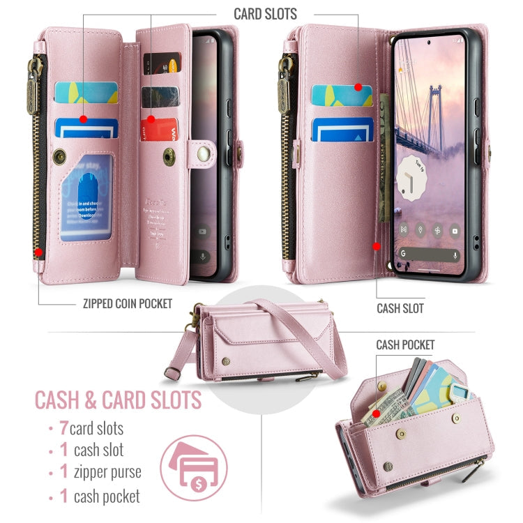 For Google  Pixel 10 / 10 Pro / 9 CaseMe C36 Card Slots Zipper Wallet RFID Anti-theft Leather Phone Case(Pink)