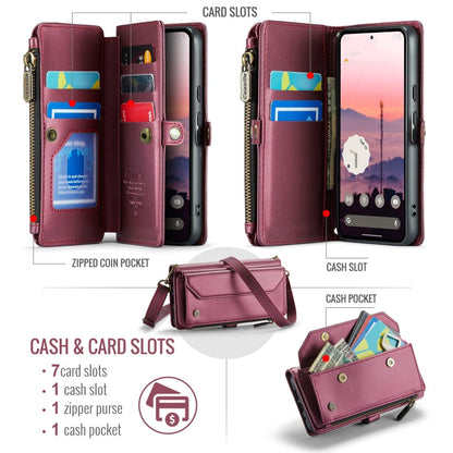 For Google  Pixel 10 / 10 Pro / 9 CaseMe C36 Card Slots Zipper Wallet RFID Anti-theft Leather Phone Case(Wine)