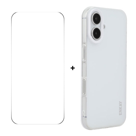 For iPhone 16 ENKAY Hat-Prince Translucent Matte TPU Phone Case + 9H Big Arc Edge Film(White)