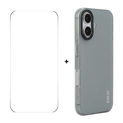 For iPhone 16 ENKAY Hat-Prince Translucent Matte TPU Phone Case + 9H Big Arc Edge Film(Grey)