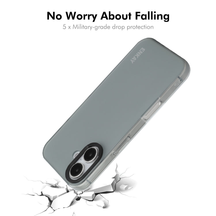 For iPhone 16 ENKAY Hat-Prince Translucent Matte TPU Phone Case + 9H Big Arc Edge Film(Grey)